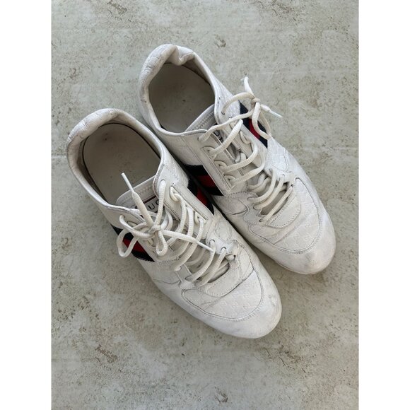 Gucci White Leather Sneakers With Red & Blue Stripes Size 10G - Picture 13 of 13